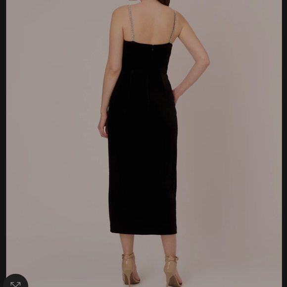 Adrianna Papell Velvet Ankle-Length Wrap Gown With Stone Straps In Black Size 18 - Picture 5 of 5